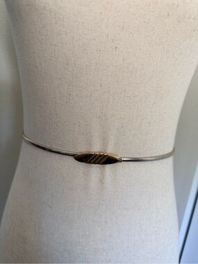 Vintage Slim Silver-Tone Belt with Gold Accent